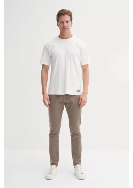 Bisiklet Yaka Slim Fit Likarlı Düz Tişört 4163 Ekru modelleri