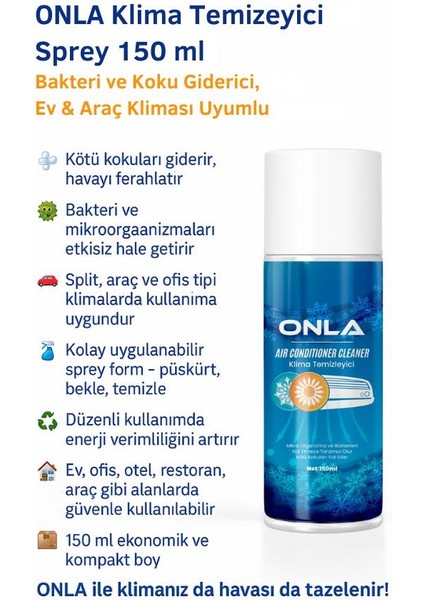 Klima Temizleyici Sprey 150 ml - Ev & Araç Kliması Uyumlu fiyatları