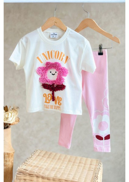 Uncrn Çiçek Detaylı Kız Çocuk Taytlı takım - Pembe fiyatları