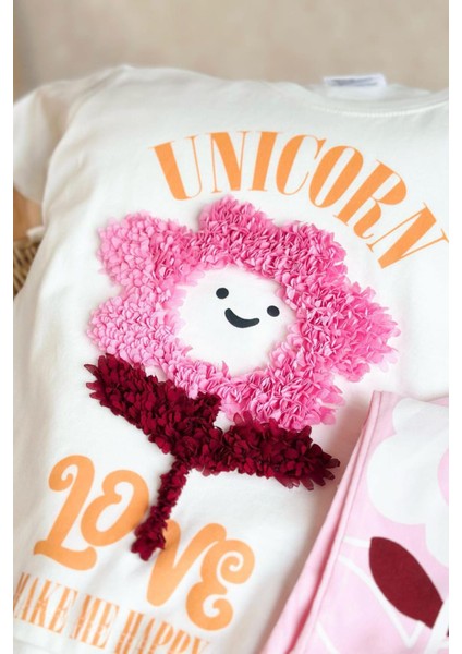 Uncrn Çiçek Detaylı Kız Çocuk Taytlı takım - Pembe modelleri