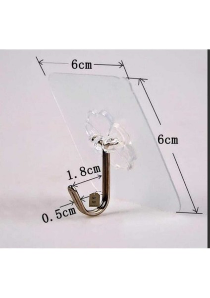 Kendinden Yapışkanlı Askı Metal Kancalı Şeffaf Çok Amaçlı 5'li 6X6CM