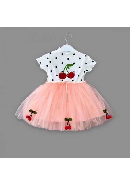 1-2-3 Yaş Payetli Kiraz Nakışlı Kiraz Etekli Kız Bebek Tütü Elbisesi Pudra fiyatları