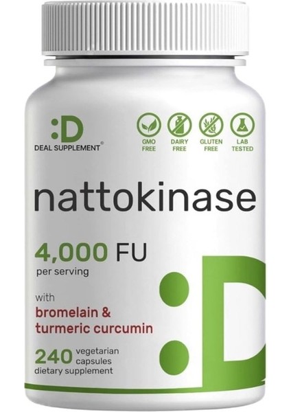 Nattokinase 4,000 Fu Bromelain, Turmeric Curcumin, COMPLEX–240 Veg Capsul