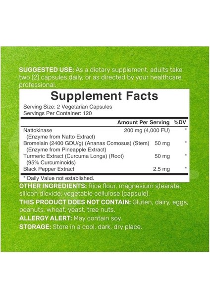 Nattokinase 4,000 Fu Bromelain, Turmeric Curcumin, COMPLEX–240 Veg Capsul fiyatları