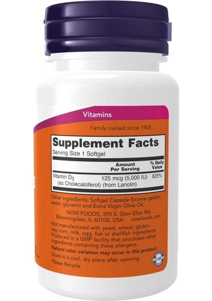 Foods vitamin D-3 5,000 Iu 120 Softgels- Ithal fiyatları