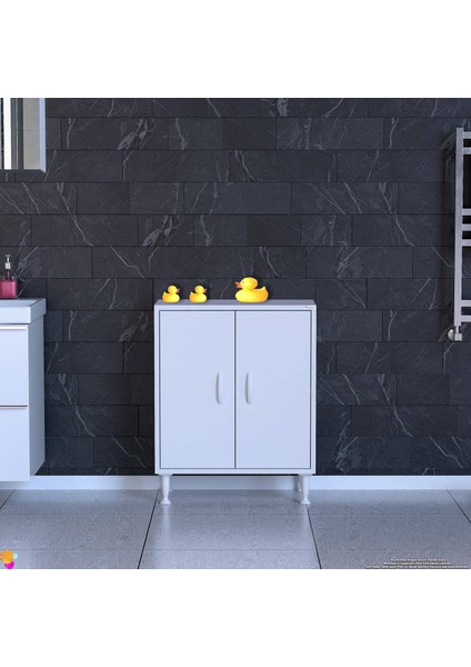 Mutfaklarınızda, Küçük Alanlar Için 2 Kapaklı, 2 Raflı Çok Amaçlı Dolap - 60X75X32,5 cm