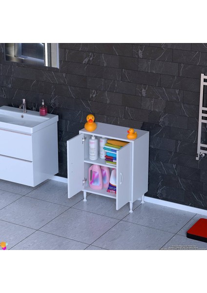Mutfaklarınızda, Küçük Alanlar Için 2 Kapaklı, 2 Raflı Çok Amaçlı Dolap - 60X75X32,5 cm