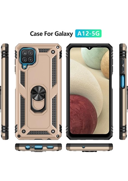 Samsung Galaxy A22 Kılıf Sofya Yüzüklü Silikon Kapak - Gold Bstmy