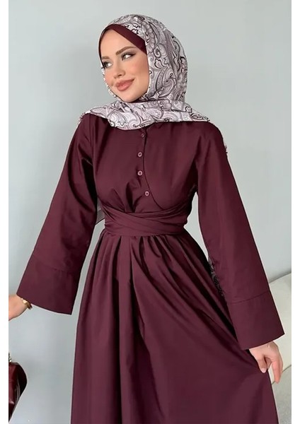 Seliz Yandan Düğmeli Elbise 1528 - Bordo