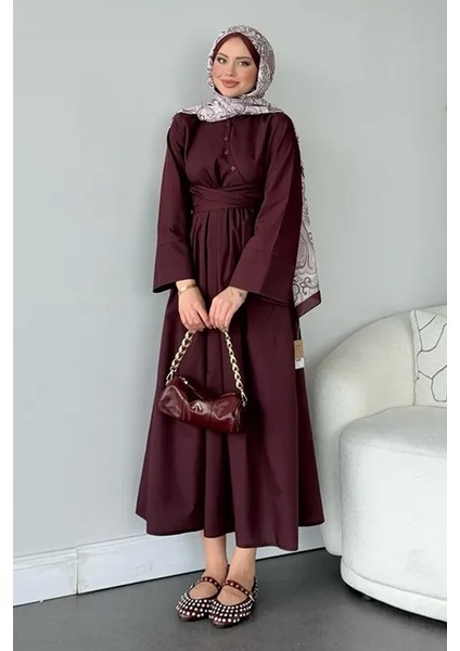 Seliz Yandan Düğmeli Elbise 1528 - Bordo fiyatları