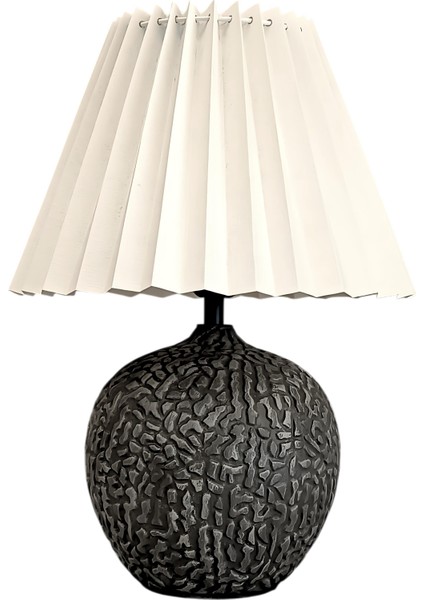 Edgar Taş Desenli Krem Şapkalı Gri Abajur