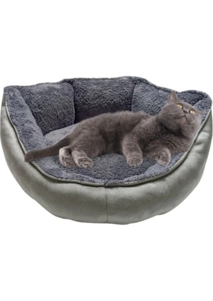Yumuşak Silinebilir Kedi ve Köpek Yatağı 55 cm Çap Gri