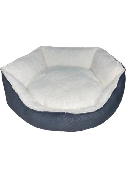 Yumuşak Silinebilir Kedi ve Köpek Yatağı 55 cm Çap Beyaz-Gri