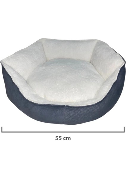 Yumuşak Silinebilir Kedi ve Köpek Yatağı 55 cm Çap Beyaz-Gri