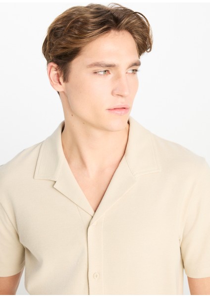 Relaxed Fit Geniş Kesim Deve Tüyü Pamuklu Gömlek fırsatları