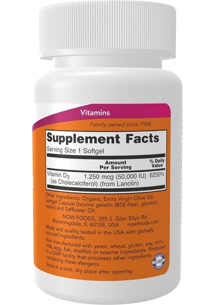 foods Vitamin D3 Max Potency 50,000 Iu 50 Softgels - Ithal