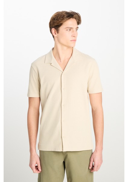 Relaxed Fit Geniş Kesim Deve Tüyü Pamuklu Gömlek