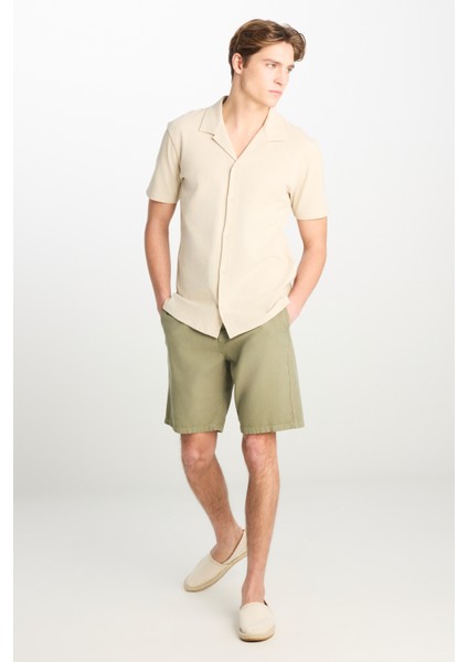 Relaxed Fit Geniş Kesim Deve Tüyü Pamuklu Gömlek