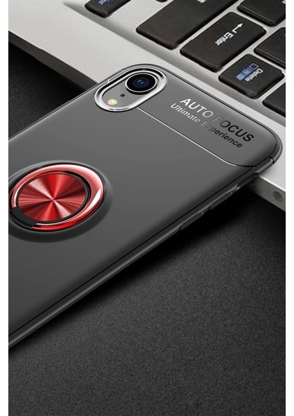 Iphone Xr Kılıf Range Yüzüklü Silikon - Siyah-Kırmızı Bstmy
