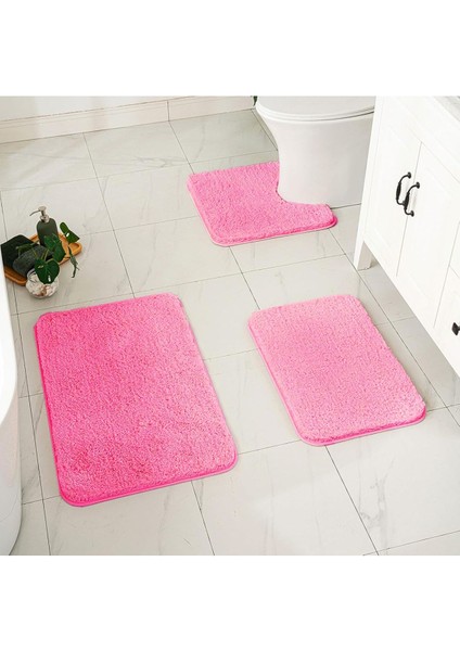 Doğal Kaymaz Taban Yıkanabilir Shaggy 3'li Set Banyo Halı Paspas 1 Adet 60X100 2 Adet 60X50