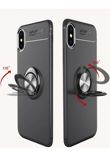 Iphone Xs Kılıf Range Yüzüklü Silikon - Siyah-Kırmızı Bstmy