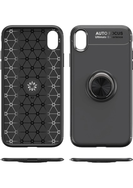 Iphone Xr Kılıf Range Yüzüklü Silikon - Siyah-Mavi Bstmy