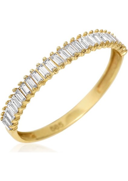 14 Ayar Altın Yarım Tur Baget Yüzük