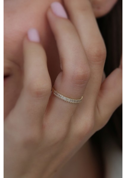 14 Ayar Altın Yarım Tur Baget Yüzük modelleri