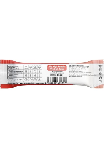 Yüksek Protein Bar - Çilekli 45gr (3 Adet)
