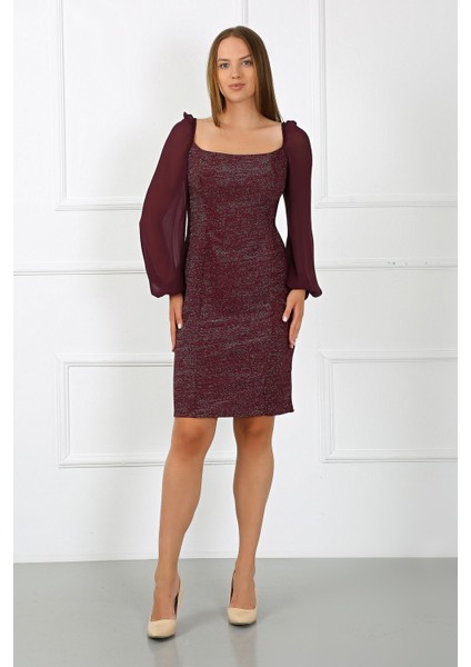 Kadın Giyim Abiye Moda Simli Şifon Kollu Elbise 2713