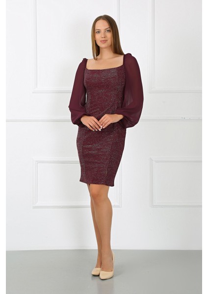 Kadın Giyim Abiye Moda Simli Şifon Kollu Elbise 2713 fiyatları