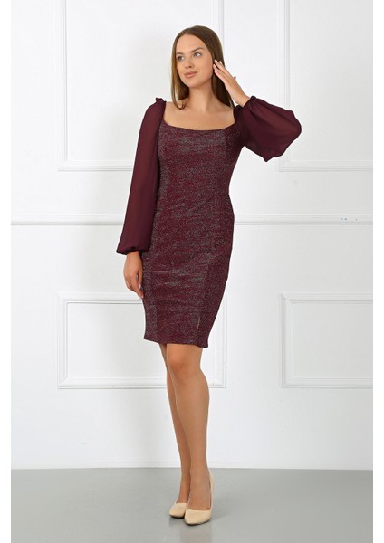 Kadın Giyim Abiye Moda Simli Şifon Kollu Elbise 2713 modelleri