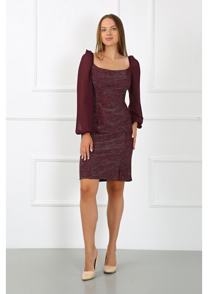 Kadın Giyim Abiye Moda Simli Şifon Kollu Elbise 2713 fırsatları