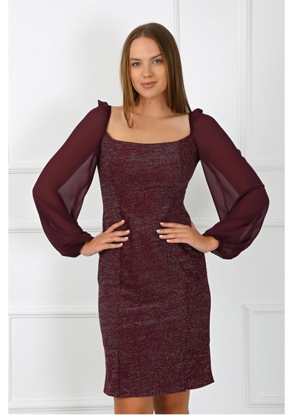 Kadın Giyim Abiye Moda Simli Şifon Kollu Elbise 2713 indirimleri