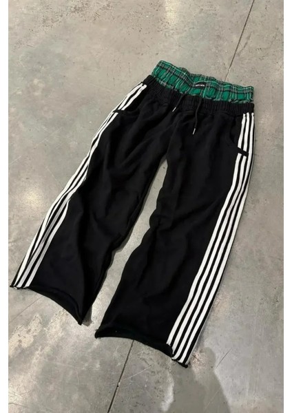 Siyah Şeritli Fake Boxer Eşofman