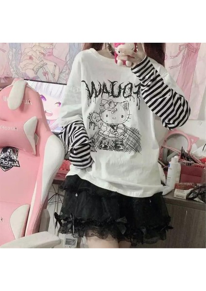 Veteran Hello Kitty Beyaz (Unisex) Siyah Beyaz Çizgili T-Shirt fiyatları