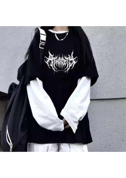 Harajuku Gothic Atrocity Beyaz Kollu (Unisex) T-Shirt