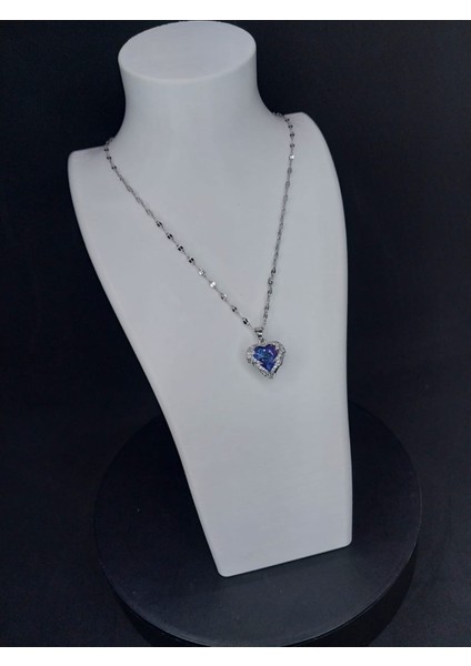 Mavi Zirkon Taşlı Kalp Kolye fırsatları