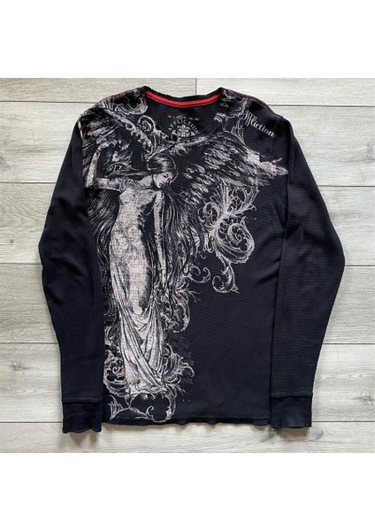Siyah Vintage Angel Affaction Cyber Grunge Uzun Kollu Ince Sweatshirt fiyatları