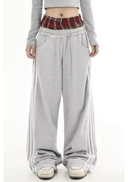Gri Melanj Şeritli Fake Boxer Eşofman