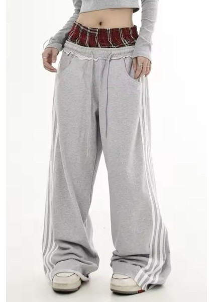 Gri Melanj Şeritli Fake Boxer Eşofman