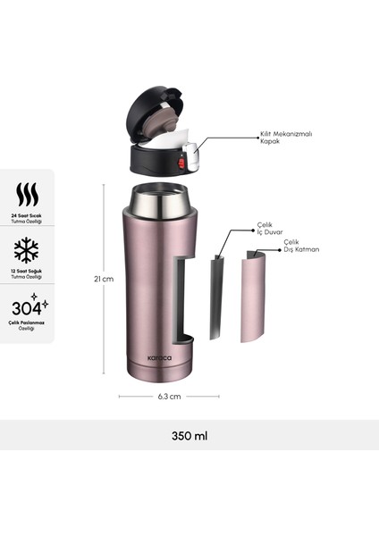 Pluton Çelik Sızdırmaz Termos 350 ml Rose Gold fiyatları