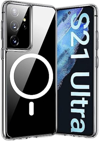 Samsung Galaxy S21 Ultra Kılıf Magsafe Wireless Kablosuz Şarj Uyumlu Manyetik Şeffaf Kapak