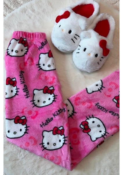 Pembe Hello Kitty Collage Peluş Eşofman