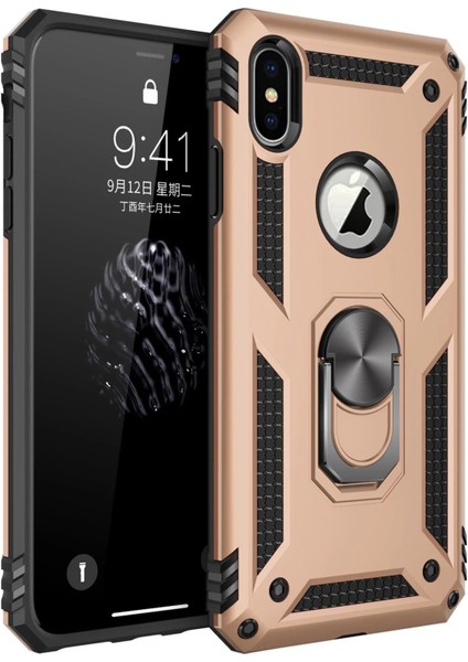 Iphone Xs Max Kılıf Sofya Yüzüklü Silikon Kapak - Gold Bstmy