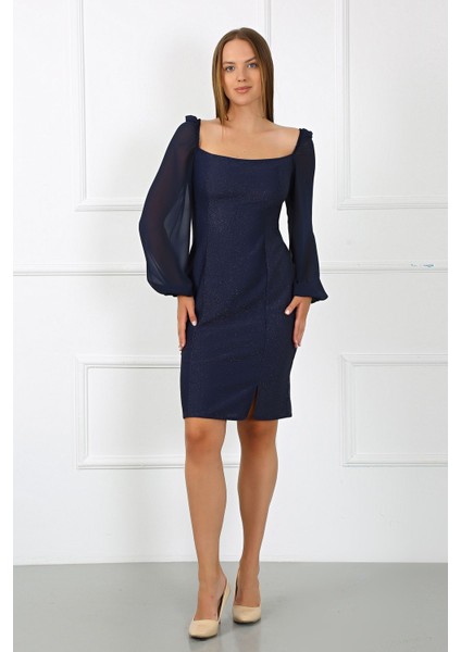 Kadın Giyim Abiye Moda Simli Şifon Kollu Elbise 2713 indirimleri