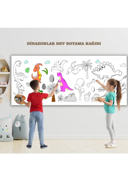 Dinazorlar Temalı Dev Boyama Kağıdı 2,5 Metre Rulo Boyama Kağıdı Çocuk Anaokulu ve Kreşler İçin Aktivite Çocuk Eğitici Boyama