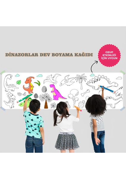 Dinazorlar Temalı Dev Boyama Kağıdı 2,5 Metre Rulo Boyama Kağıdı Çocuk Anaokulu ve Kreşler İçin Aktivite Çocuk Eğitici Boyama