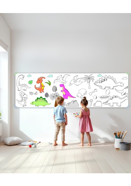 Dinazorlar Temalı Dev Boyama Kağıdı 2,5 Metre Rulo Boyama Kağıdı Çocuk Anaokulu ve Kreşler İçin Aktivite Çocuk Eğitici Boyama
