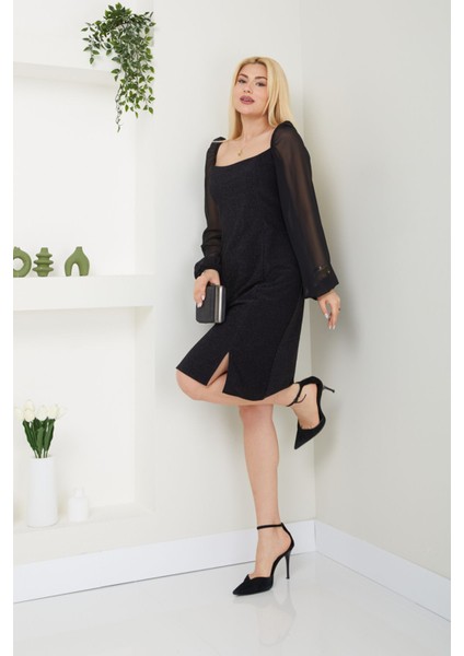 Kadın Giyim Abiye Moda Simli Şifon Kollu Elbise 2713 fiyatları